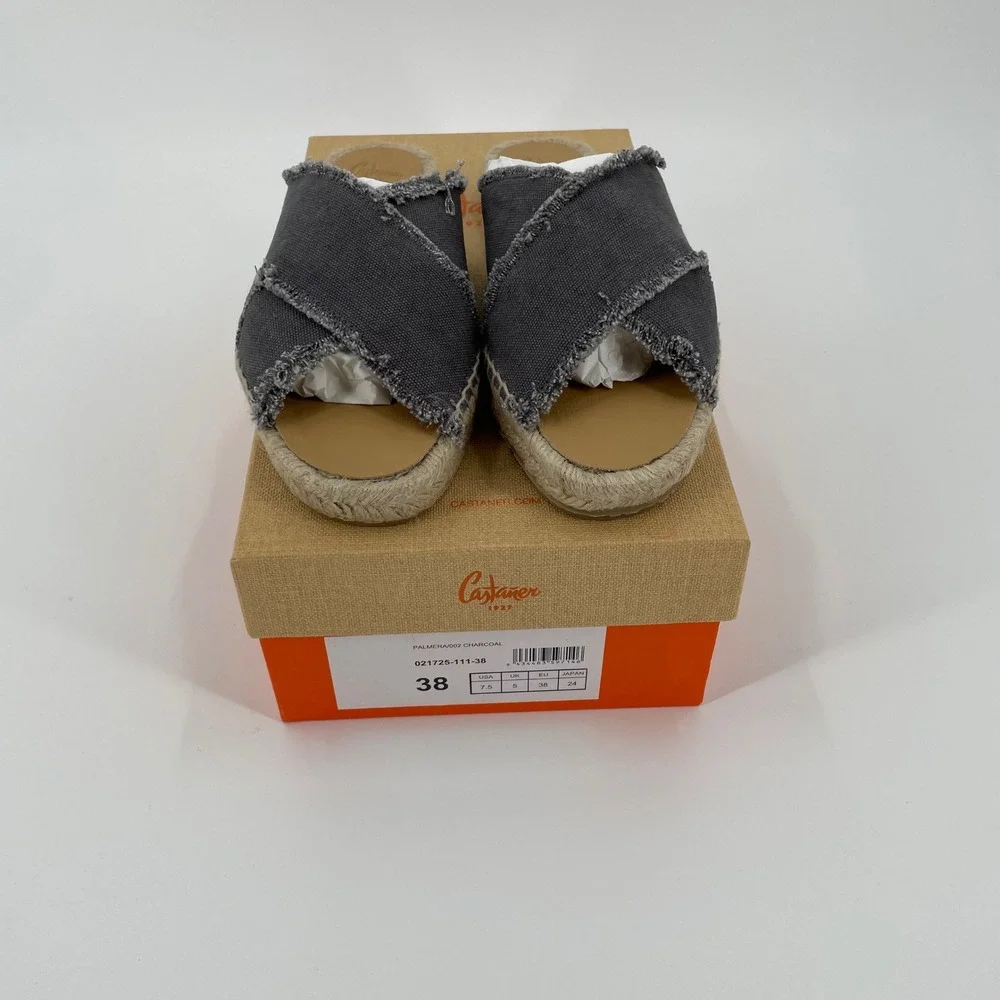 Castaner Palmera‎ Espadrille Sandals Charcoal Gray Frayed Canvas Size 38 US 7.5